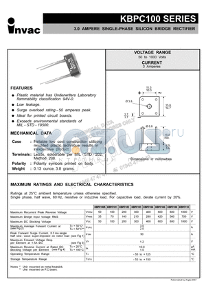 KBPC1005 datasheet - 3.0 AMPERE SINGLE-PHASE SILICON BRIDGE RECTIFIER