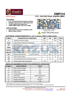 EMP310 datasheet - 21.0 - 24.0 GHz Power Amplifier MMIC