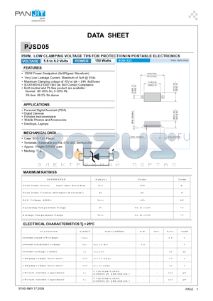 PJSD05 datasheet - 350W, LOW CLAMPING VOLTAGE TVS FOR PROTECTION IN PORTABLE ELECTRONICS