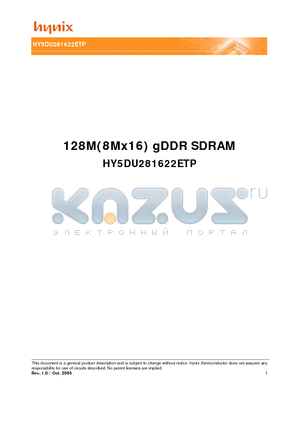 HY5DU281622ETP-28 datasheet - 128M(8Mx16) gDDR SDRAM