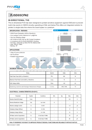 PJSD05CFN2 datasheet - BI-DIRECTIONAL TVS