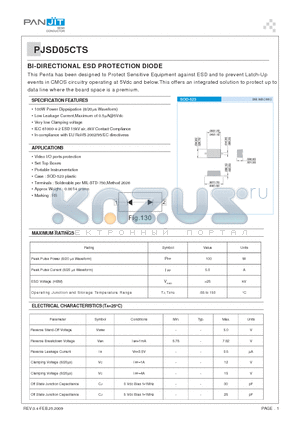 PJSD05CTS datasheet - BI-DIRECTIONAL ESD PROTECTION DIODE