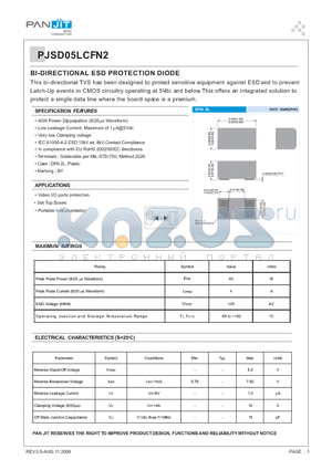 PJSD05LCFN2 datasheet - BI-DIRECTIONAL ESD PROTECTION DIODE