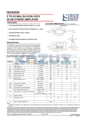 ISG56526 datasheet - 5 TO 65 MHz SILICON CATV 26 dB HYBRID AMPLIFIER