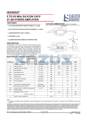 ISG56527 datasheet - 5 TO 65 MHz SILICON CATV 27dB HYBRID AMPLIFIER