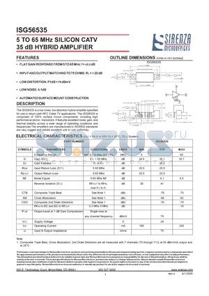 ISG56535 datasheet - 5 TO 65 MHz SILICON CATV 35 dB HYBRID AMPLIFIER