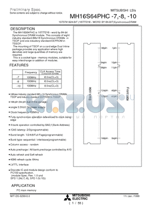 MH16S64PHC-7 datasheet - 1073741824-BIT (16777216 - WORD BY 64-BIT)SynchronousDRAM