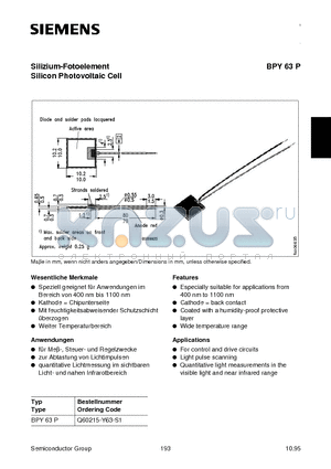 Q60215-Y63-S1 datasheet - Silizium-Fotoelement Silicon Photovoltaic Cell