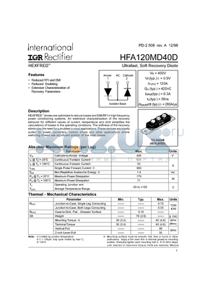 HFA120MD40D datasheet - Ultrafast, Soft Recovery Diode