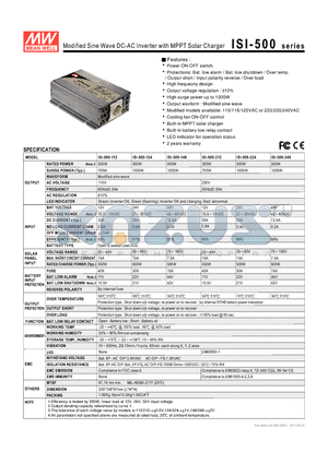 ISI-500 datasheet - Modified Sine Wave DC-AC Inverter with MPPT Solar Charger