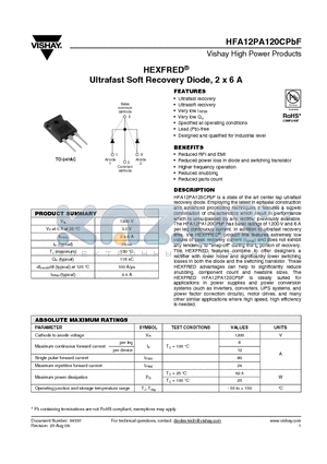 HFA12PA120C datasheet - Ultrafast Soft Recovery Diode, 2 x 6 A