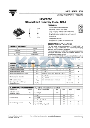 HFA120FA120P datasheet - HEXFRED^ Ultrafast Soft Recovery Diode, 120 A