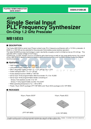 MB15E03 datasheet - Single Serial Input PLL Frequency Synthesizer On-Chip 1.2 GHz Prescaler