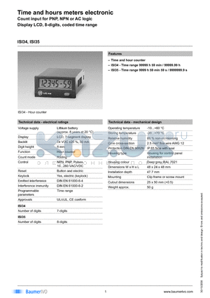 ISI34 datasheet - Time and hours meters electronic