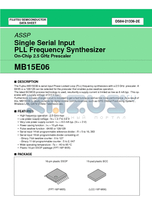 MB15E06PV1 datasheet - Single Serial Input PLL Frequency Synthesizer On-Chip 2.5 GHz Prescaler