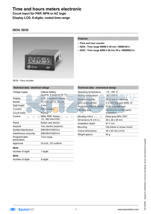 ISI34.010AB01 datasheet - Time and hours meters electronic