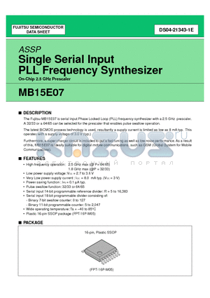 MB15E07PFV1 datasheet - Single Serial Input PLL Frequency Synthesizer On-Chip 2.5 GHz Prescaler