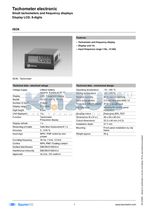 ISI36.010AB01 datasheet - Tachometer electronic