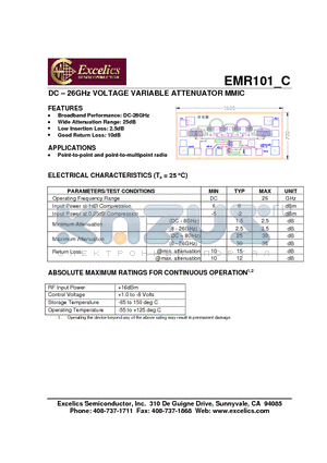 EMR101-C datasheet - DC - 26GHz VOLTAGE VARIABLE ATTENUATOR MMIC