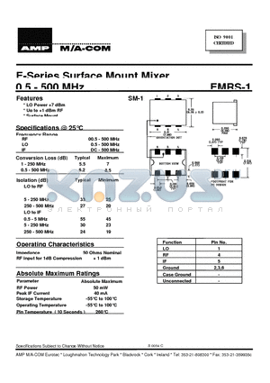 EMRS-1 datasheet - E-Series Surface Mount Mixer 0.5 - 500 MHz