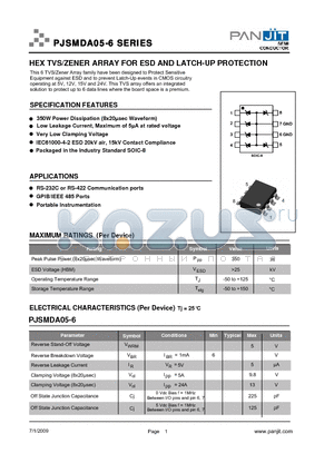 PJSMDA12-6 datasheet - HEX TVS/ZENER ARRAY FOR ESD AND LATCH-UP PROTECTION