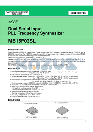 MB15F03SLPV1 datasheet - Dual Serial Input PLL Frequency Synthesizer