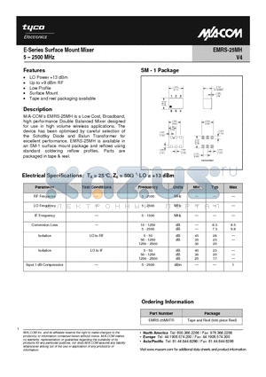 EMRS-25MH datasheet - E-Series Surface Mount Mixer 810-1000MHz