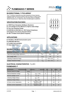 PJSMDA15C-7 datasheet - BI-DIRECTIONAL 7-TVS ARRAY