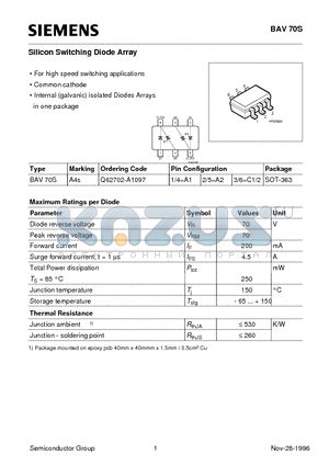 Q62702-A109 datasheet - Silicon Switching Diode Array (For high speed switching applications Common cathode)