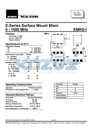 EMRS-5 datasheet - 5 - 1500 MHz E-Series Surface Mount Mixer