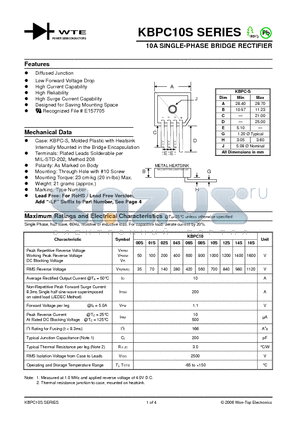 KBPC1012S datasheet - 10A SINGLE-PHASE BRIDGE RECTIFIER