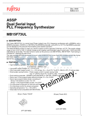 MB15F73UL datasheet - ASSP Dual Serial Input PLL Frequency Synthesizer