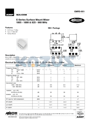 EMRS-6X1 datasheet - E-Series Surface Mount Mixer 1805 - 1880 & 925 - 960 MHz