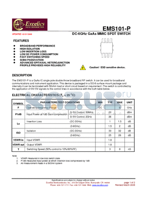 EMS101-P datasheet - DC-6GHz GaAs MMIC SPDT SWITCH