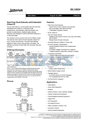 ISL12024IBZ datasheet - Real-Time Clock/Calendar with Embedded Unique ID