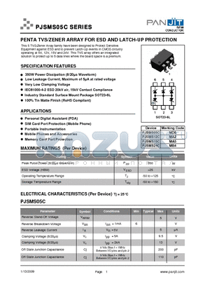 PJSMS12C datasheet - PENTA TVS/ZENER ARRAY FOR ESD AND LATCH-UP PROTECTION