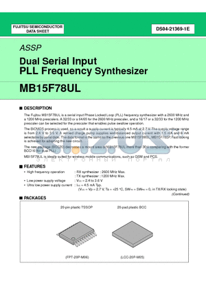MB15F78UL datasheet - Dual Serial Input PLL Frequency Synthesizer