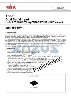 MB15F74UV datasheet - ASSP Dual Serial Input PLL Frequency Synthesizer(Small Package)