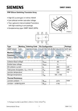 Q62702-A1202 datasheet - PNP Silicon Switching Transistor Array