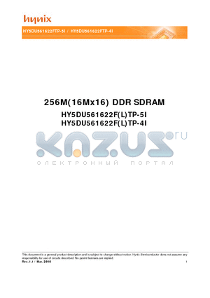 HY5DU561622FLTP-5I datasheet - 256M(16Mx16) DDR SDRAM