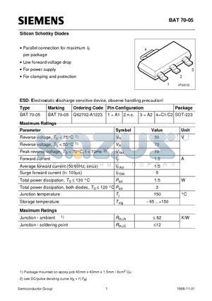 Q62702-A1223 datasheet - Silicon Schottky Diodes (Parallel connection for maximum IF per package Low forward voltage drop For power supply)