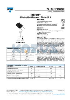 HFA16PB120PBF datasheet - HEXFRED Ultrafast Soft Recovery Diode, 16 A