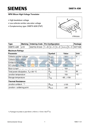 Q62702-A1243 datasheet - NPN Silicon High-Voltage Transistor