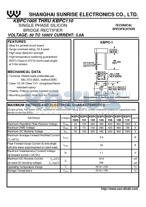 KBPC102 datasheet - SINGLE PHASE SILICON BRIDGE RECTIFIER