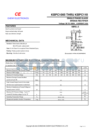 KBPC102 datasheet - SINGLE PHASE GLASS BRIDGE RECTIFIER