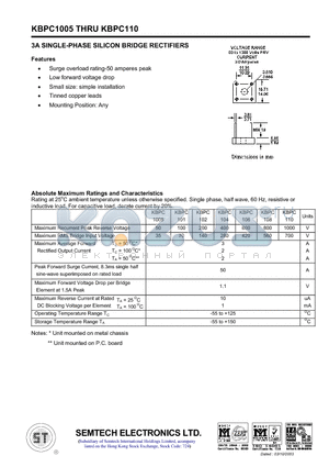 KBPC102 datasheet - 3A SINGLE-PHASE SILICON BRIDGE RECTIFIERS