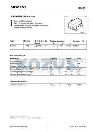 Q62702-A1473 datasheet - Silicon PIN Diode Array (Surge protection device Two PIN diodes, series configuration)