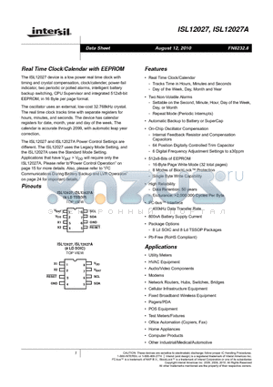 ISL12027A datasheet - Real Time Clock/Calendar with EEPROM