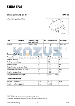 Q62702-A388 datasheet - Silicon Switching Diode (For high-speed switching)