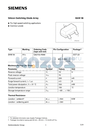 Q62702-A688 datasheet - Silicon Switching Diode Array (For high-speed switching applications Common anode)